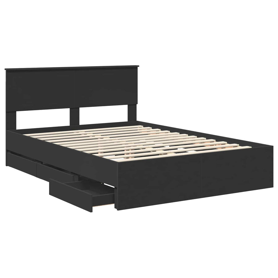 Bedframe met lade met opslag Zwart 140 x 190 cm Ingenieurshout