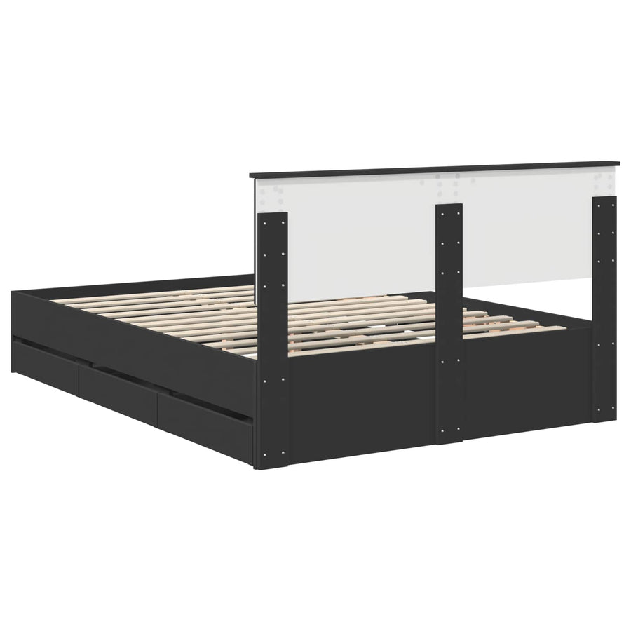 Bedframe met lade met opslag Zwart 140 x 190 cm Ingenieurshout