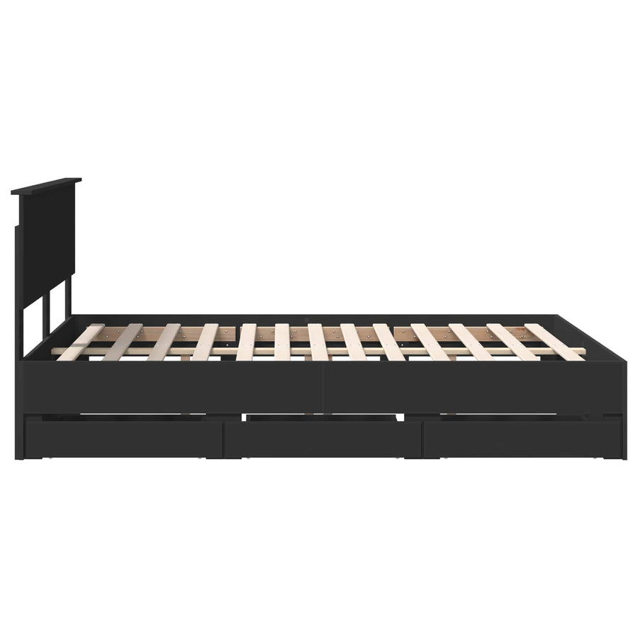 Bedframe met lade met opslag Zwart 140 x 190 cm Ingenieurshout