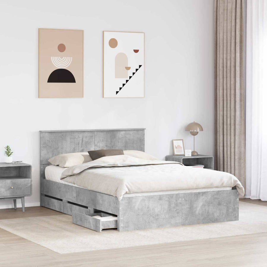 Bedframe met lade Beton Grijs 140 x 190 cm Ingenieurshout