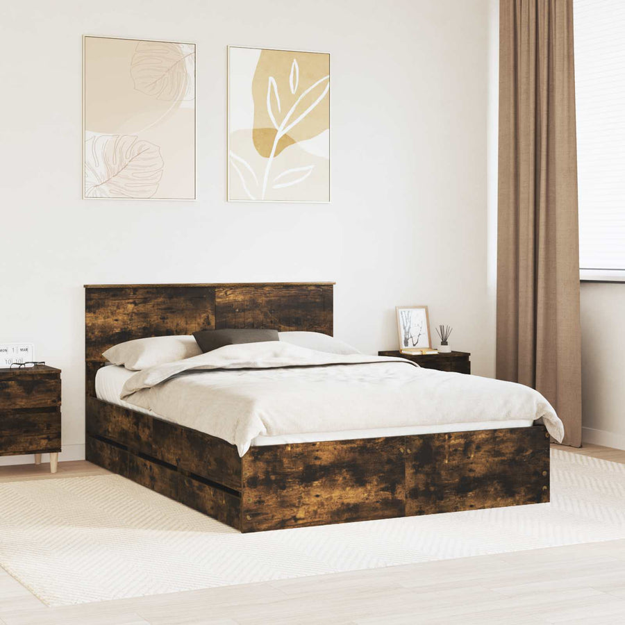 Bedframe met lade Gerookt eiken 140 x 190 cm Ingenieurshout