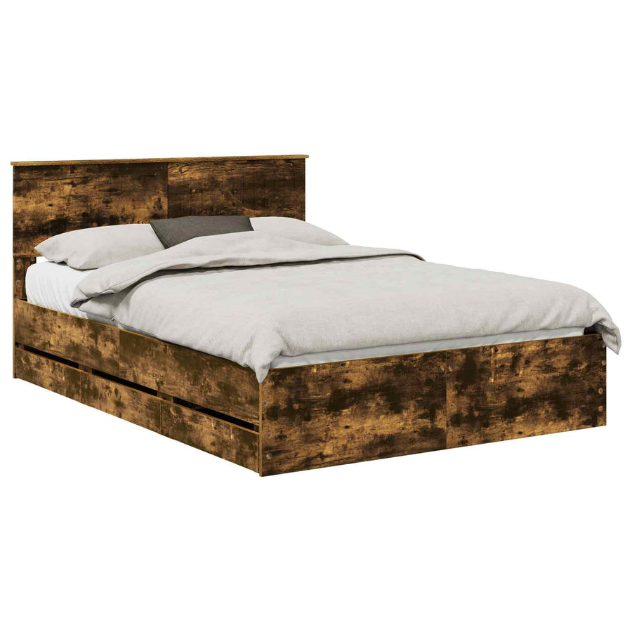 Bedframe met lade Gerookt eiken 135 x 190 cm Ingenieurshout