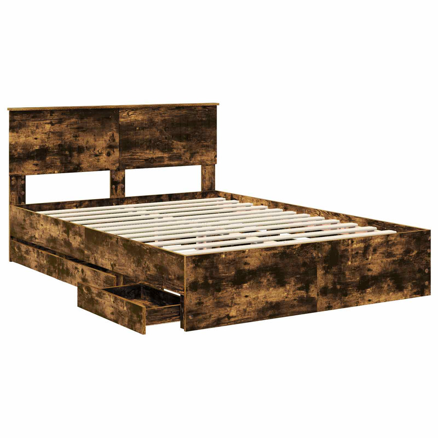 Bedframe met lade Gerookt eiken 135 x 190 cm Ingenieurshout