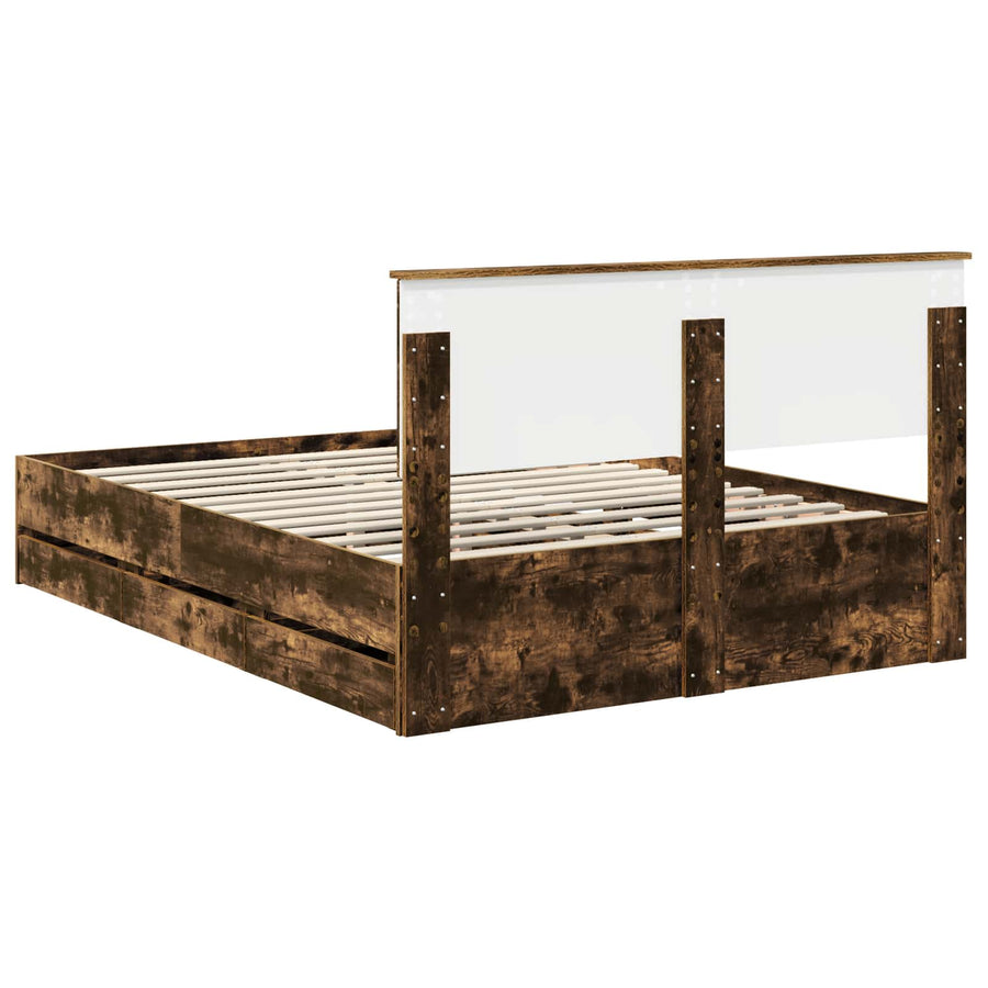 Bedframe met lade Gerookt eiken 135 x 190 cm Ingenieurshout