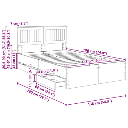 Bedframe met lade Bruin Eiken 135 x 190 cm Ingenieurshout