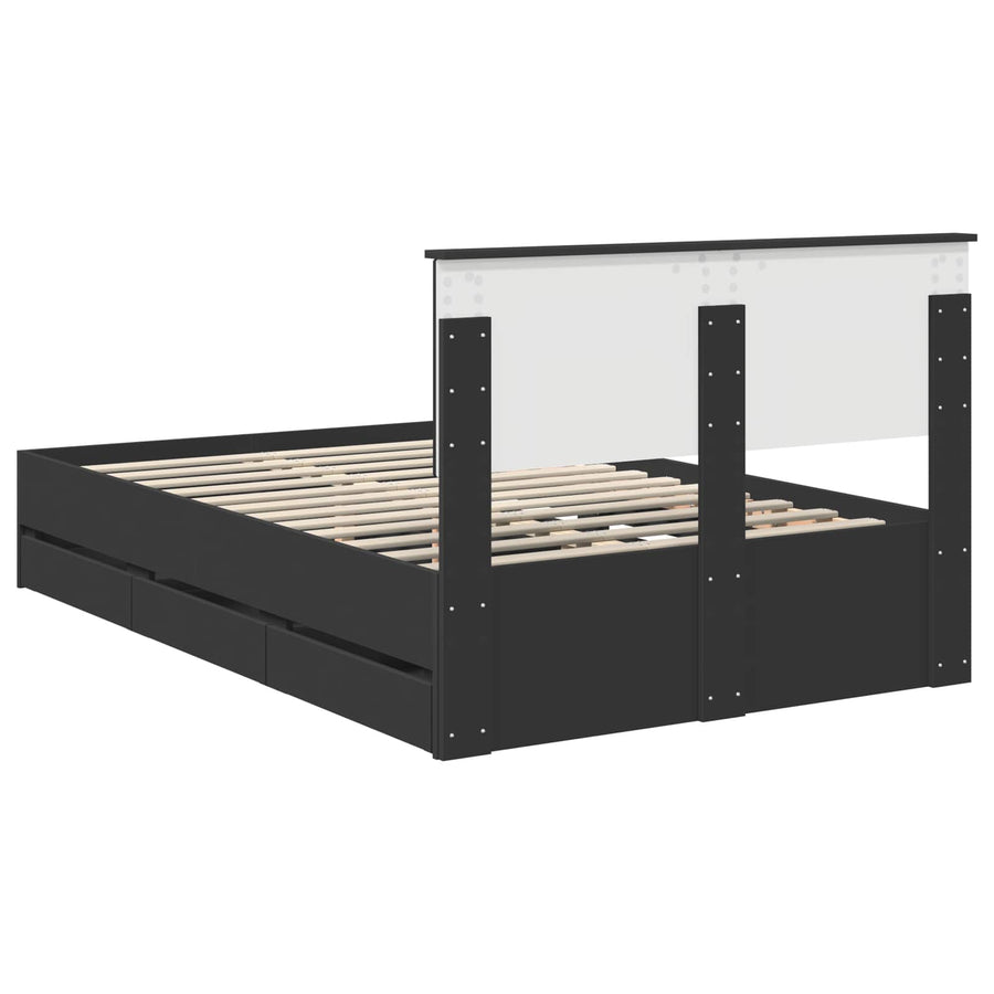 Bedframe met lade met opslag Zwart 120 x 190 cm Ingenieurshout
