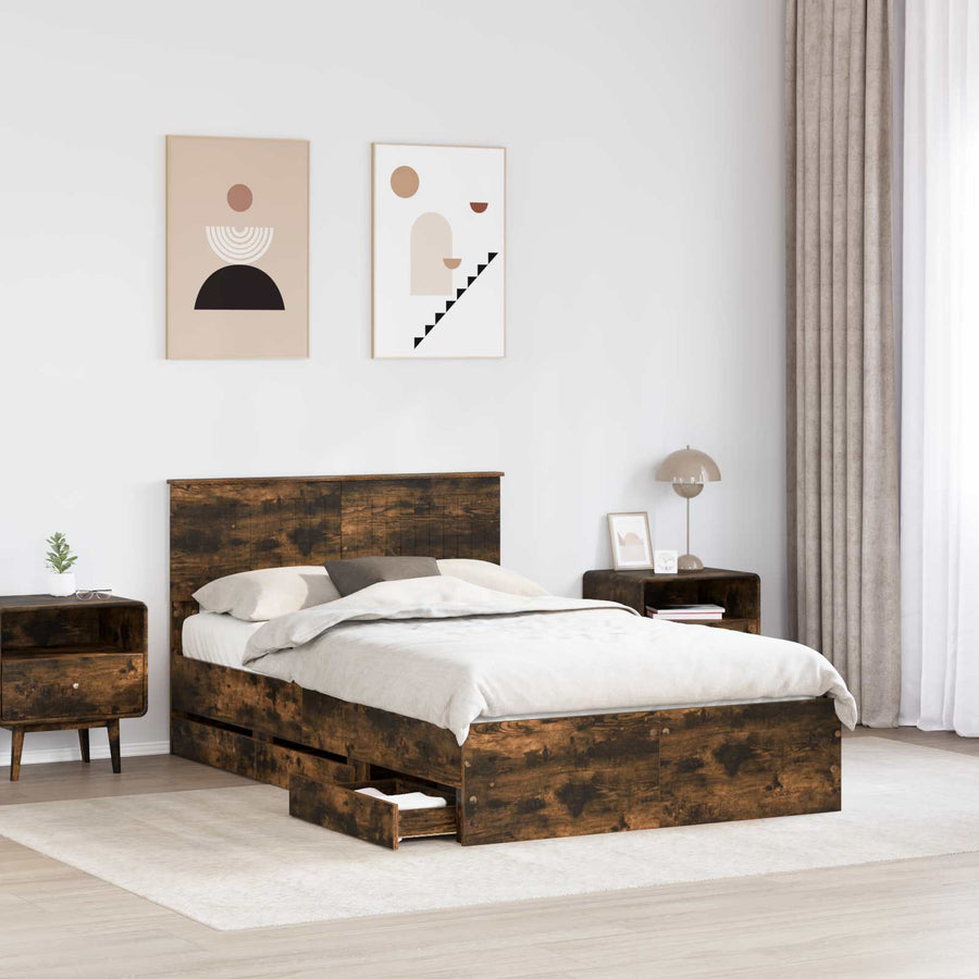 Bedframe met lade Gerookt eiken 120 x 190 cm Ingenieurshout
