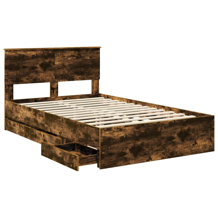 Bedframe met lade Gerookt eiken 120 x 190 cm Ingenieurshout