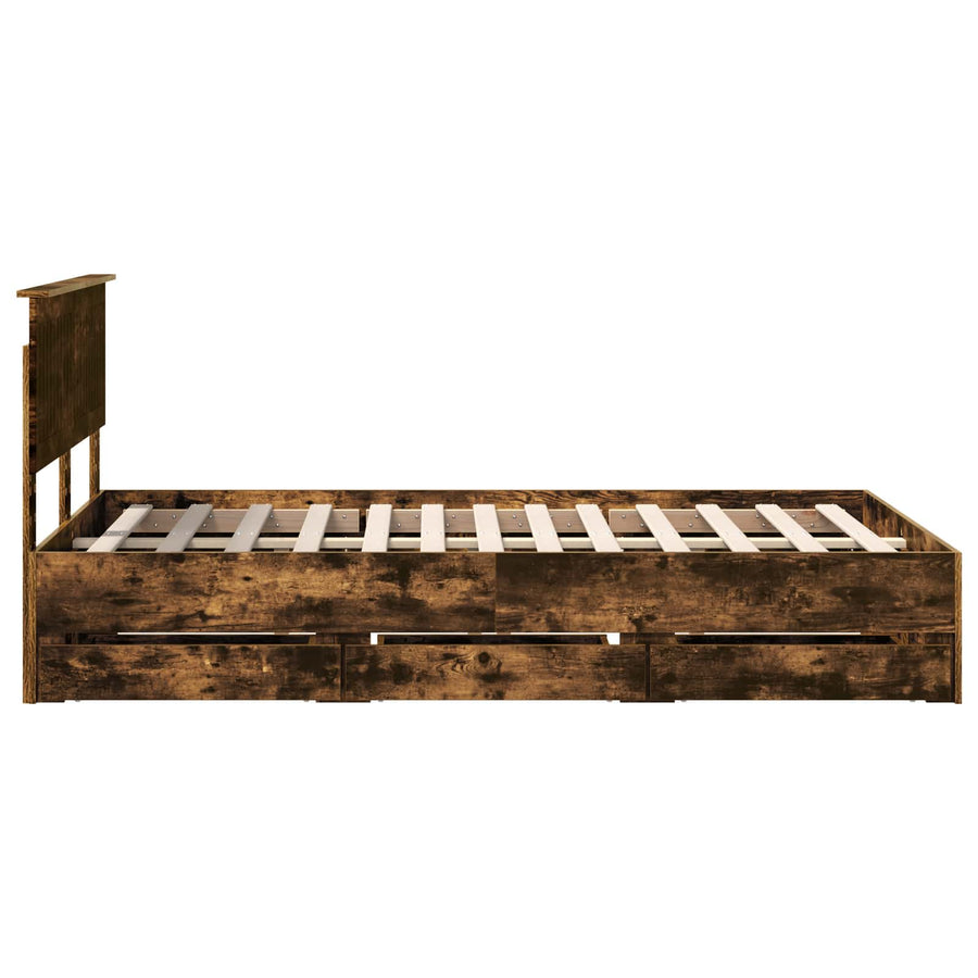 Bedframe met lade Gerookt eiken 120 x 190 cm Ingenieurshout