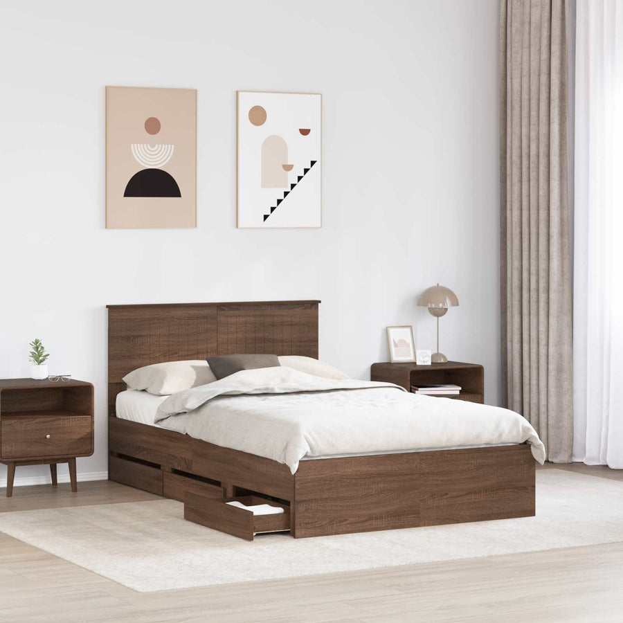 Bedframe met lade Bruin Eiken 120 x 190 cm Ingenieurshout