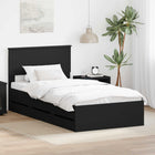 Bedframe met lade 100x200 cm zwart bewerkt hout