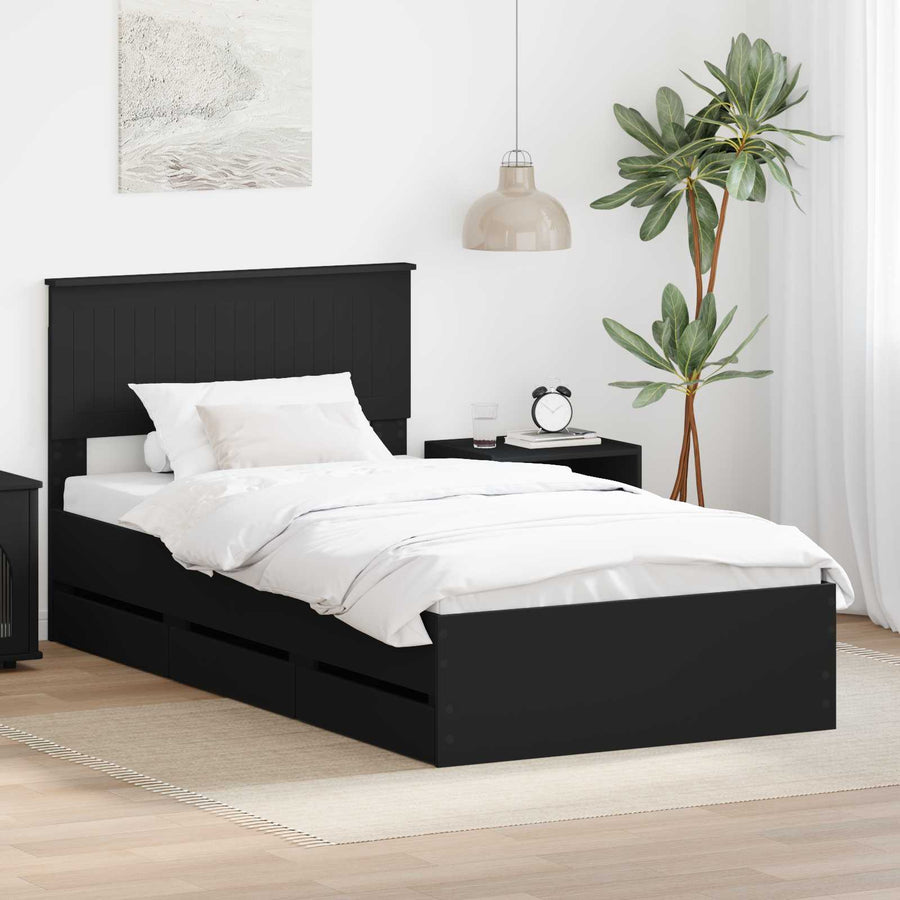 Bedframe met lade met opslag Zwart 100 x 200 cm Ingenieurshout