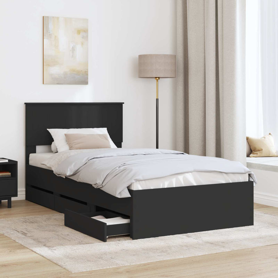 Bedframe met lade met opslag Zwart 100 x 200 cm Ingenieurshout