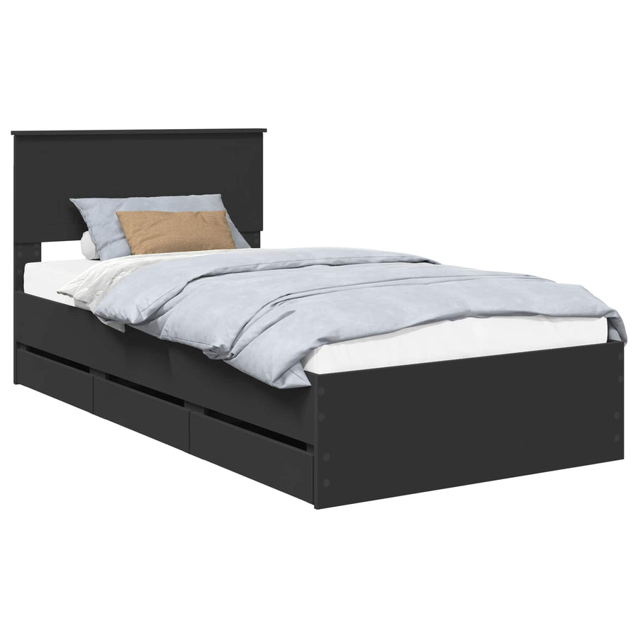 Bedframe met lade met opslag Zwart 100 x 200 cm Ingenieurshout