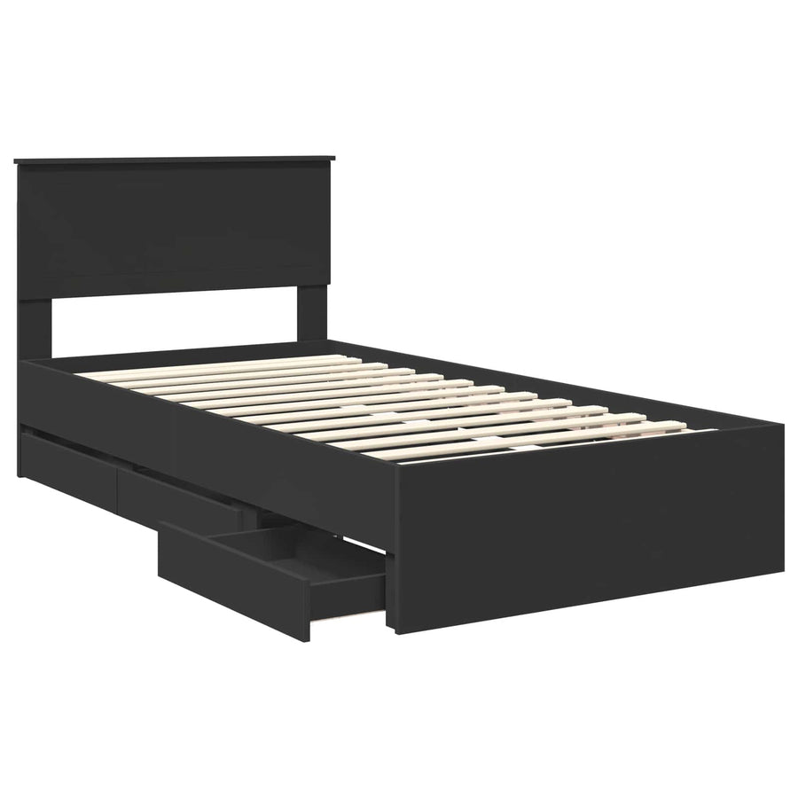 Bedframe met lade met opslag Zwart 100 x 200 cm Ingenieurshout
