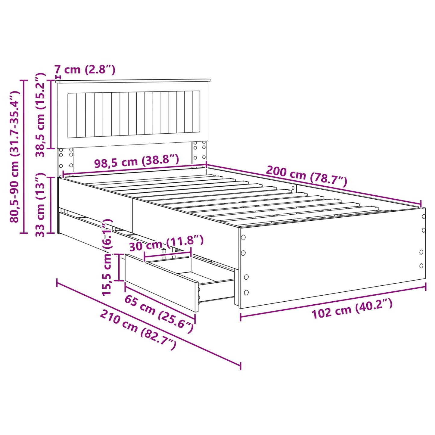 Bedframe met lade Sonoma Eiken 100 x 200 cm Ingenieurshout
