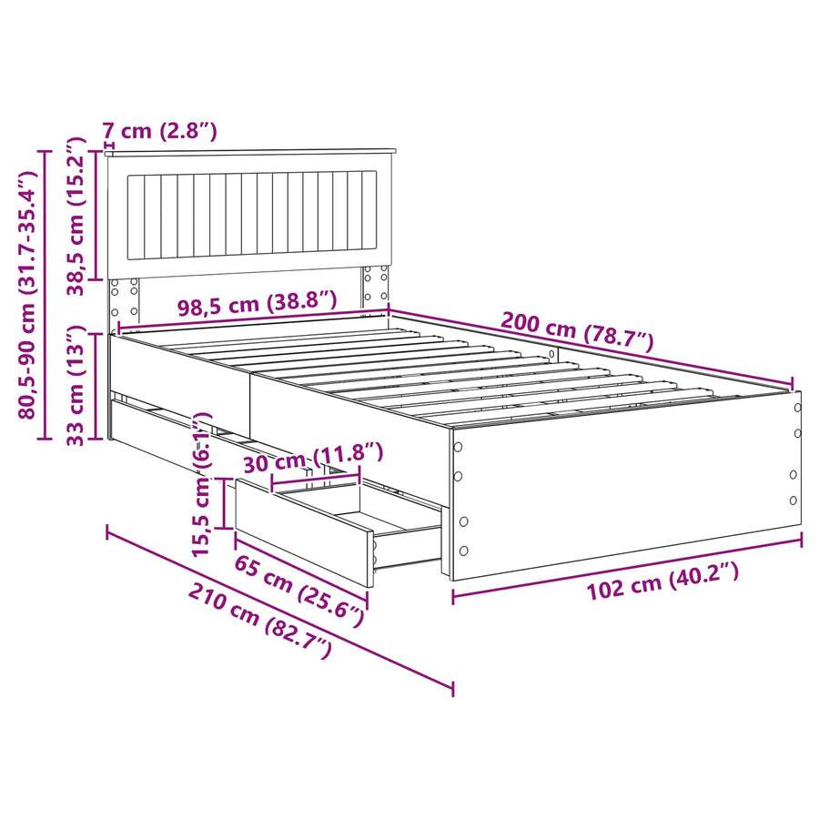 Bedframe met lade Sonoma Eiken 100 x 200 cm Ingenieurshout