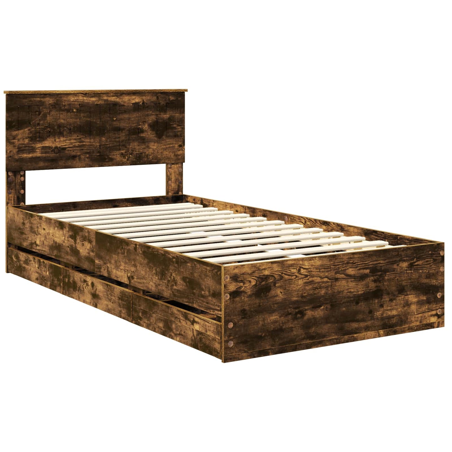 Bedframe met lade Gerookt eiken 100 x 200 cm Ingenieurshout