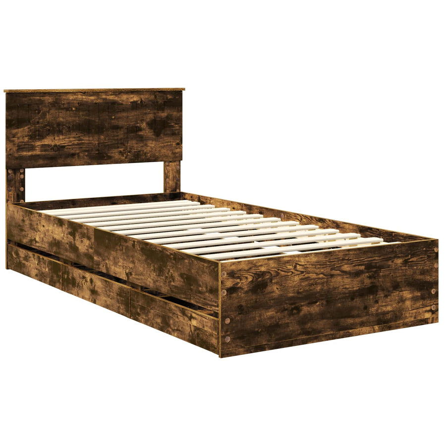 Bedframe met lade Gerookt eiken 100 x 200 cm Ingenieurshout