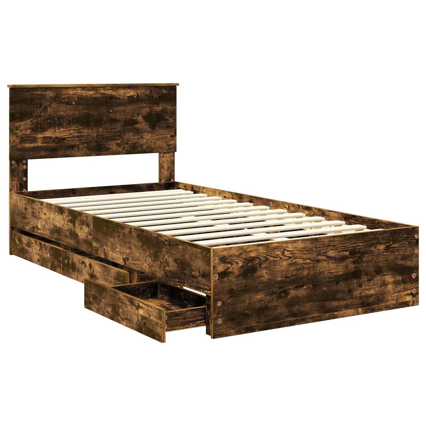 Bedframe met lade Gerookt eiken 100 x 200 cm Ingenieurshout