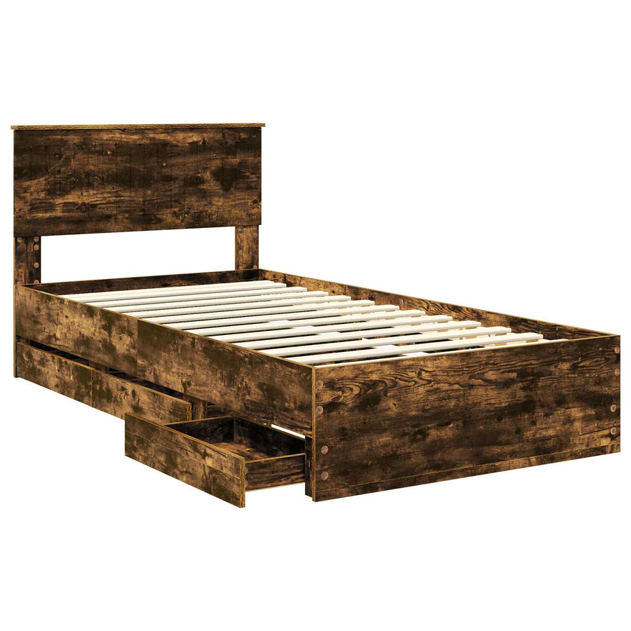 Bedframe met lade Gerookt eiken 100 x 200 cm Ingenieurshout