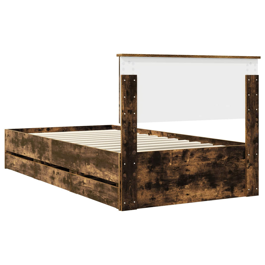 Bedframe met lade Gerookt eiken 100 x 200 cm Ingenieurshout