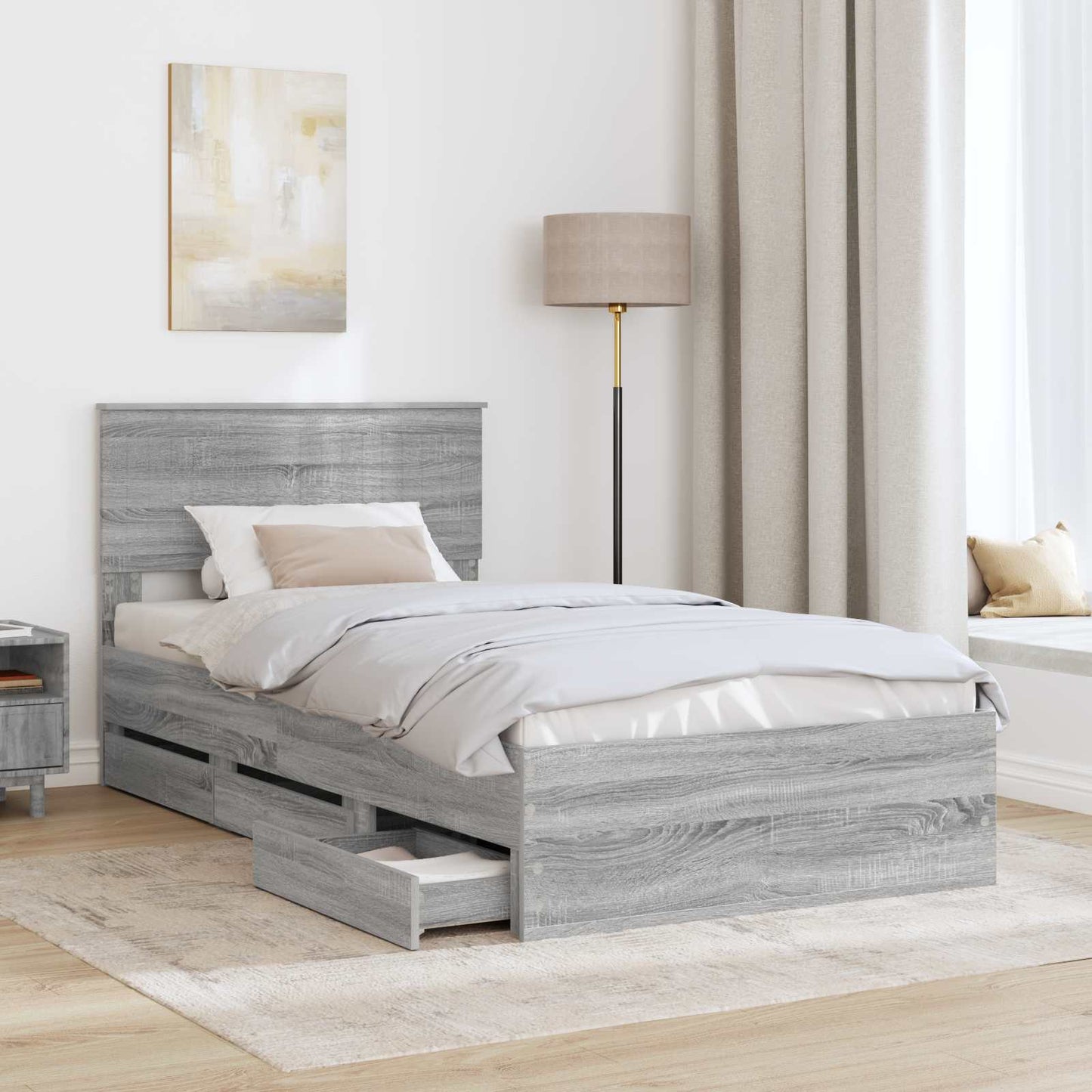 Bedframe met lade Grijs Sonoma 100 x 200 cm Ingenieurshout