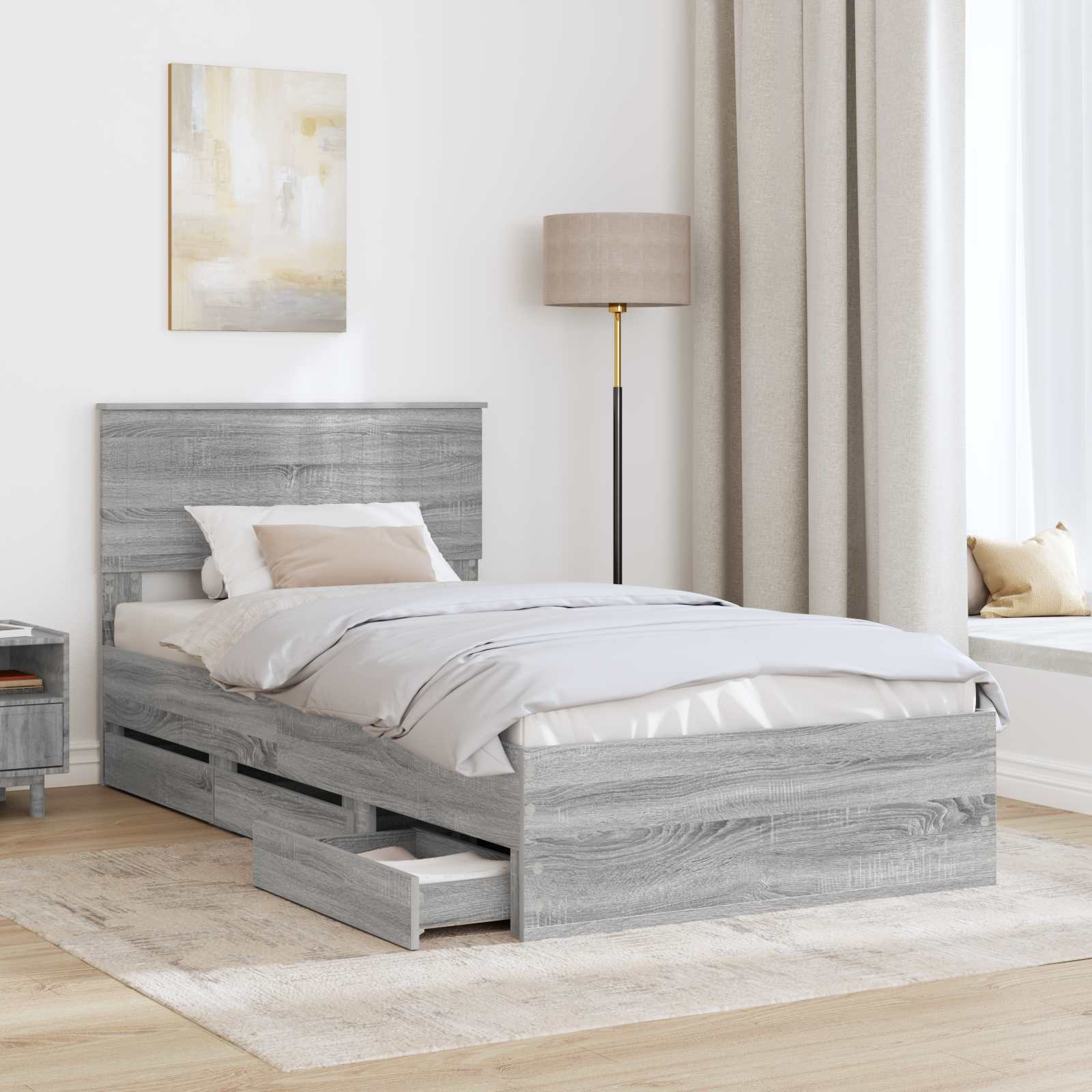 Bedframe met lade Grijs Sonoma 100 x 200 cm Ingenieurshout