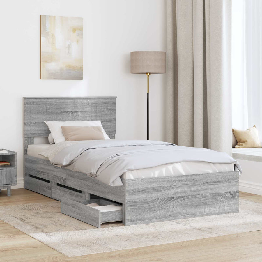 Bedframe met lade Grijs Sonoma 100 x 200 cm Ingenieurshout