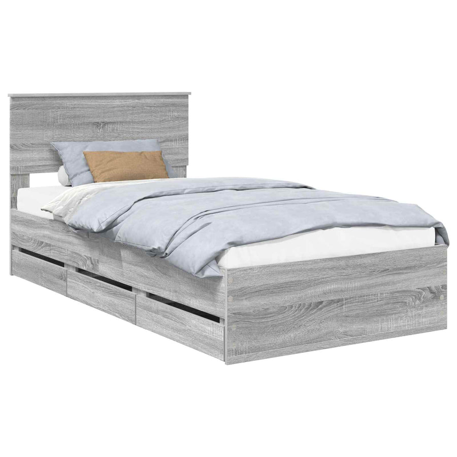 Bedframe met lade Grijs Sonoma 100 x 200 cm Ingenieurshout