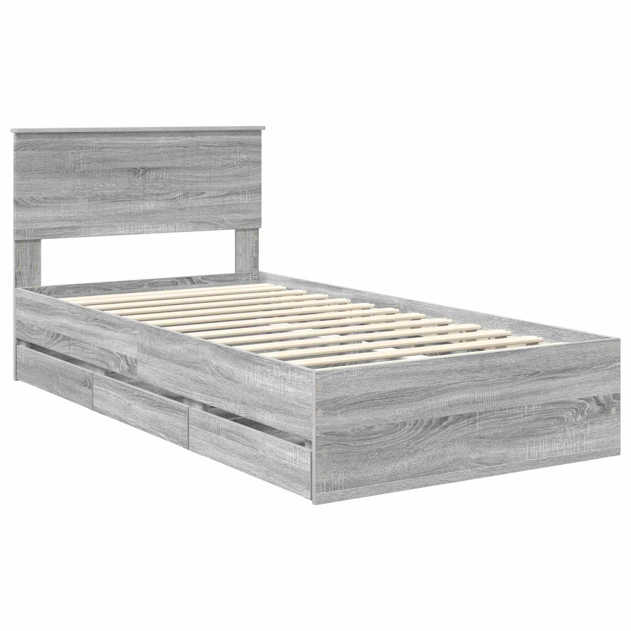 Bedframe met lade Grijs Sonoma 100 x 200 cm Ingenieurshout