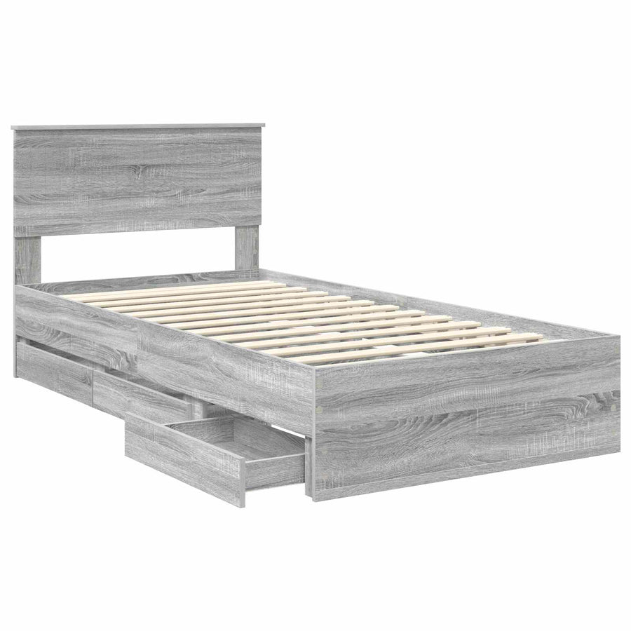 Bedframe met lade Grijs Sonoma 100 x 200 cm Ingenieurshout