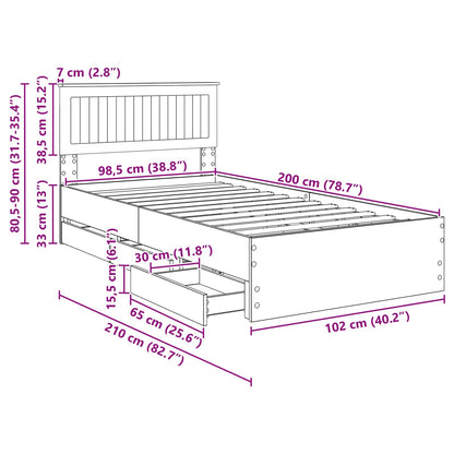 Bedframe met lade Grijs Sonoma 100 x 200 cm Ingenieurshout