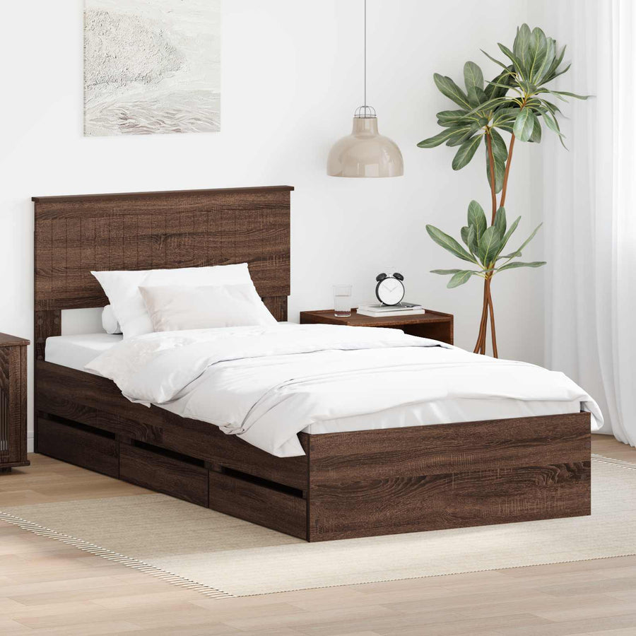 Bedframe met lade Bruin Eiken 100 x 200 cm Ingenieurshout