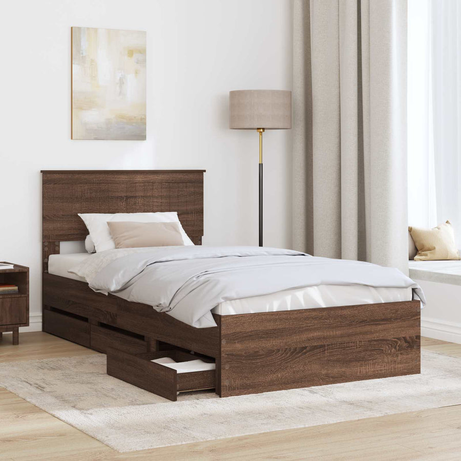 Bedframe met lade Bruin Eiken 100 x 200 cm Ingenieurshout