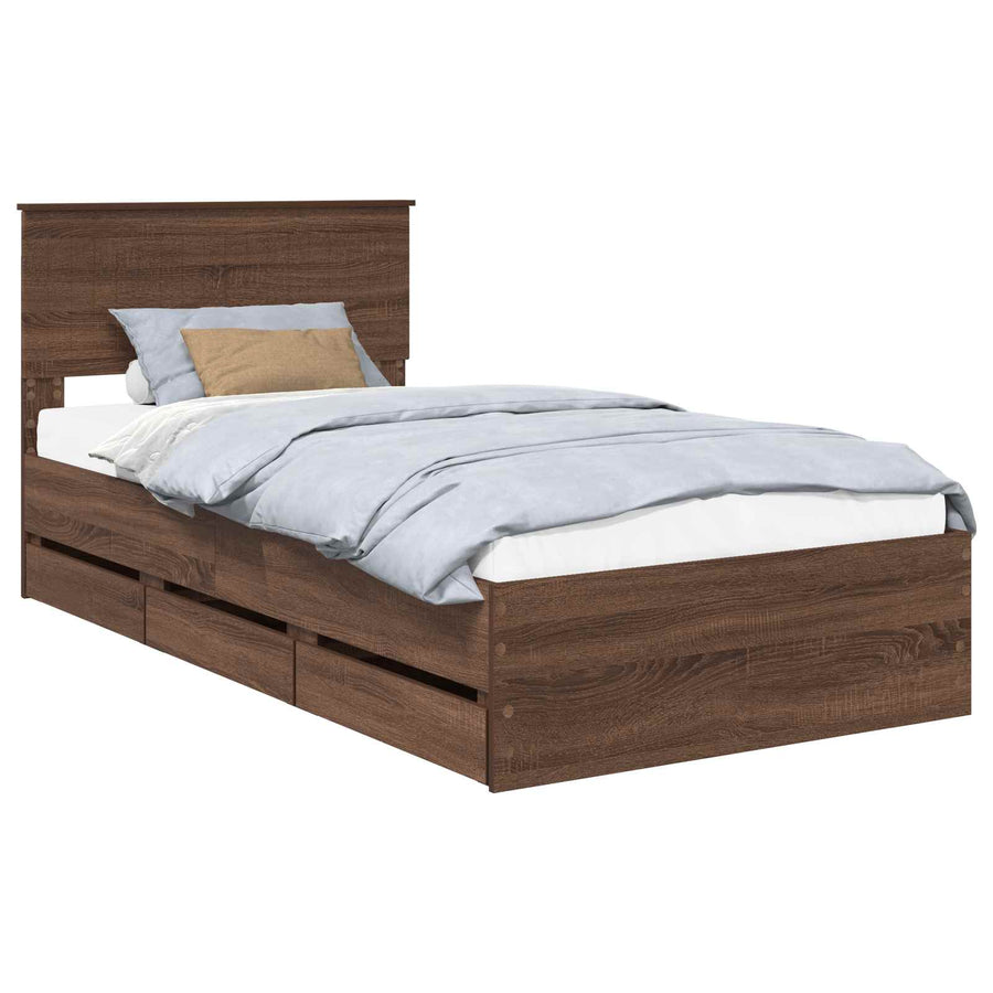 Bedframe met lade Bruin Eiken 100 x 200 cm Ingenieurshout