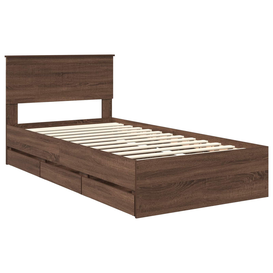 Bedframe met lade Bruin Eiken 100 x 200 cm Ingenieurshout