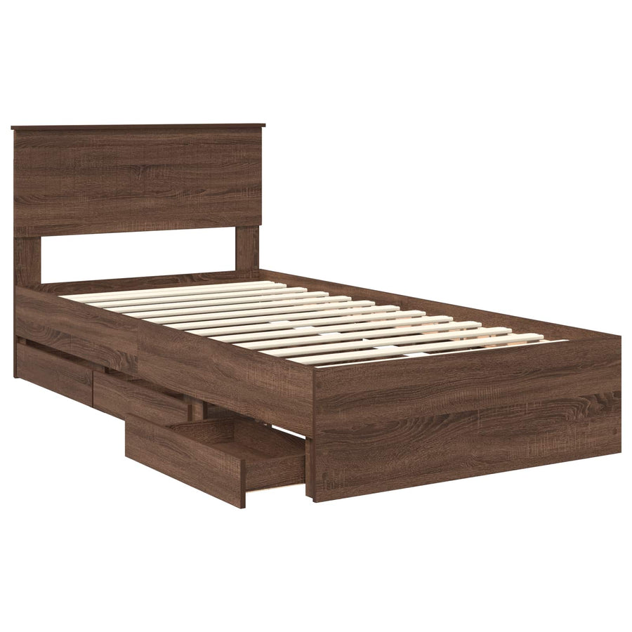 Bedframe met lade Bruin Eiken 100 x 200 cm Ingenieurshout