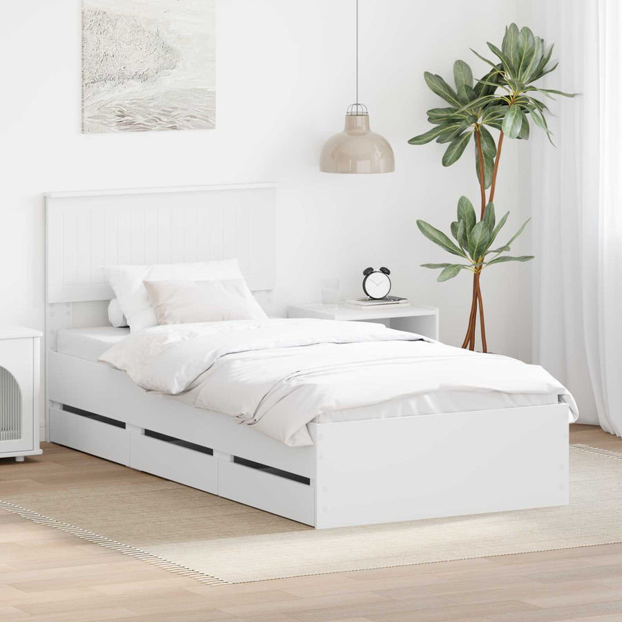 Bedframe met lade met hoofdeinde Wit 90 x 200 cm Ingenieurshout