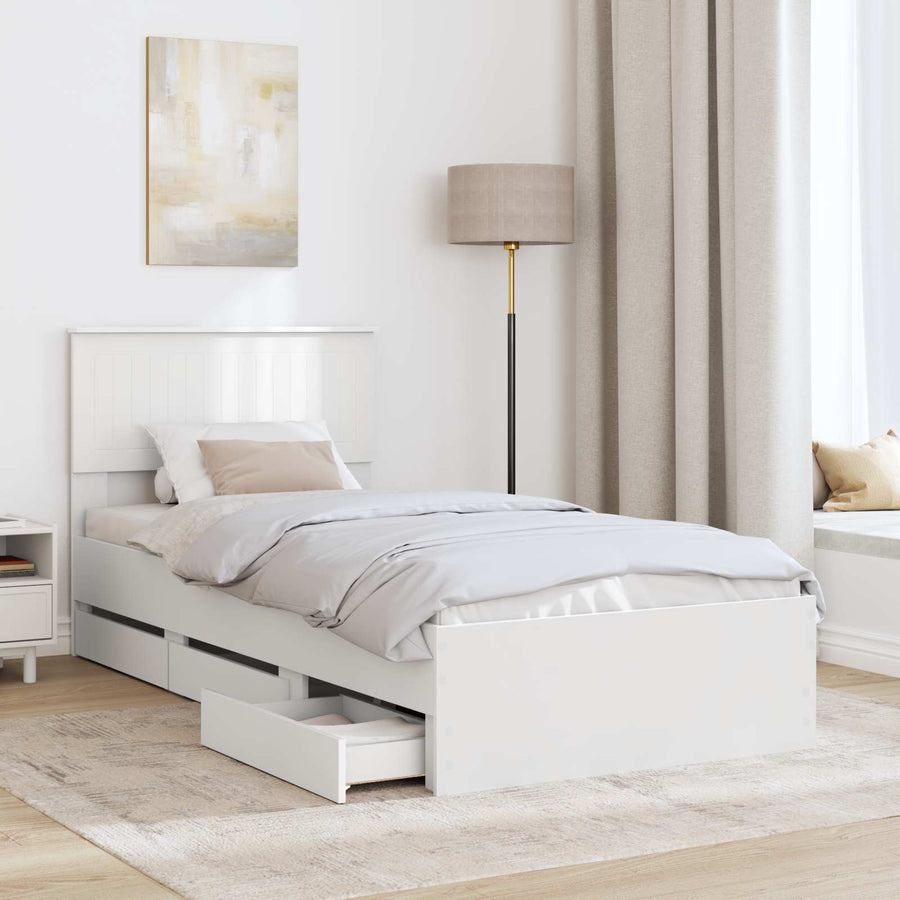 Bedframe met lade met hoofdeinde Wit 90 x 200 cm Ingenieurshout