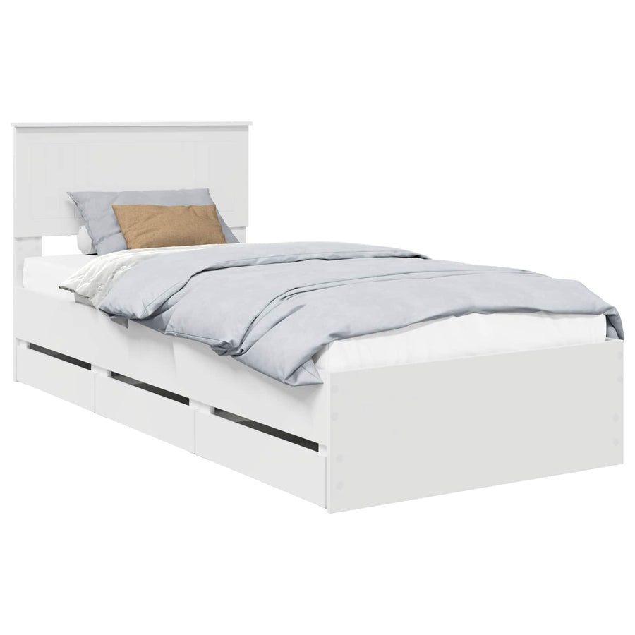 Bedframe met lade met hoofdeinde Wit 90 x 200 cm Ingenieurshout