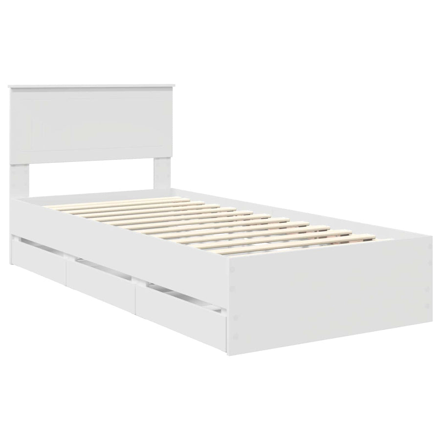 Bedframe met lade met hoofdeinde Wit 90 x 200 cm Ingenieurshout