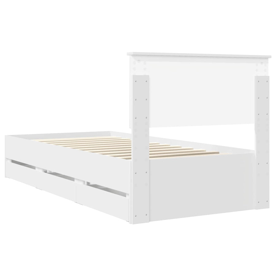 Bedframe met lade met hoofdeinde Wit 90 x 200 cm Ingenieurshout