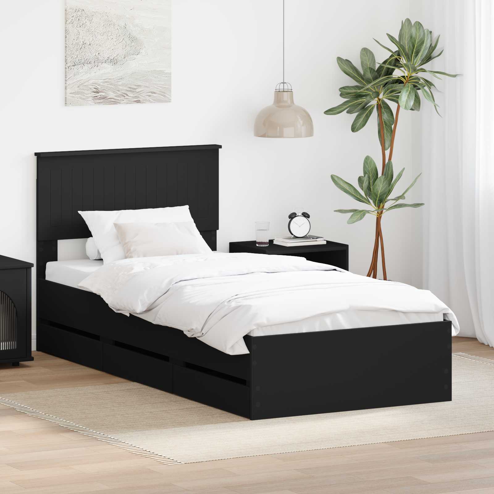 Bedframe met lade met opslag Zwart 90 x 200 cm Ingenieurshout