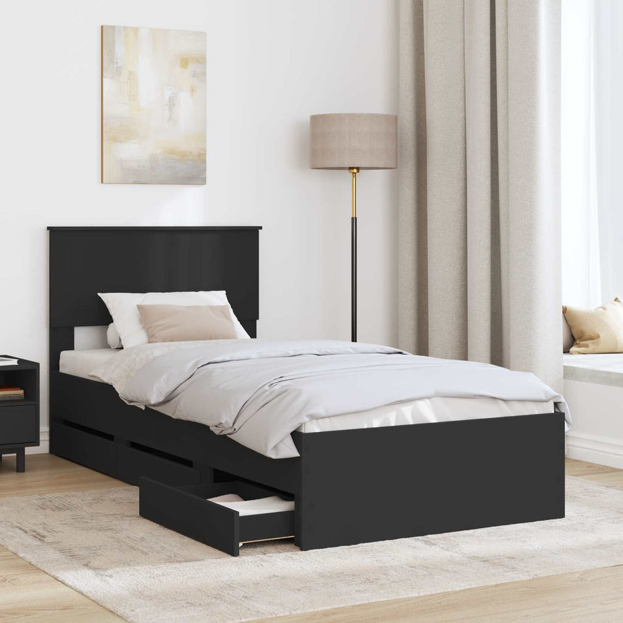 Bedframe met lade met opslag Zwart 90 x 200 cm Ingenieurshout