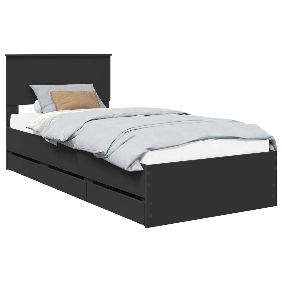 Bedframe met lade met opslag Zwart 90 x 200 cm Ingenieurshout