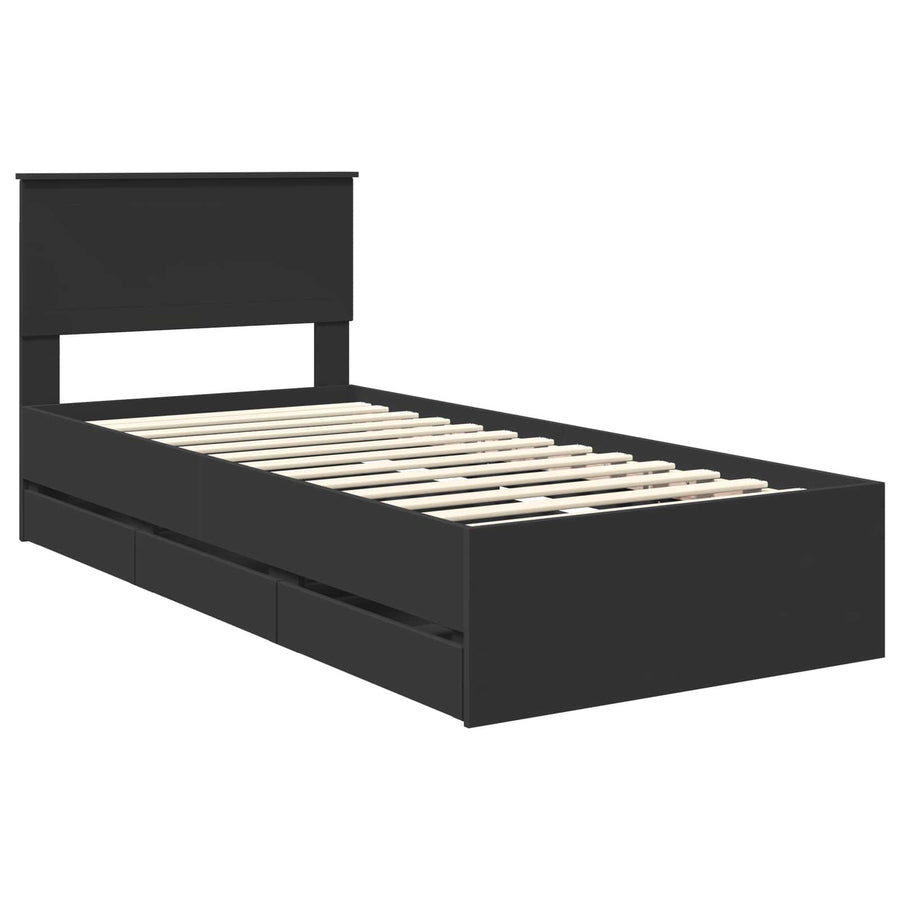 Bedframe met lade met opslag Zwart 90 x 200 cm Ingenieurshout