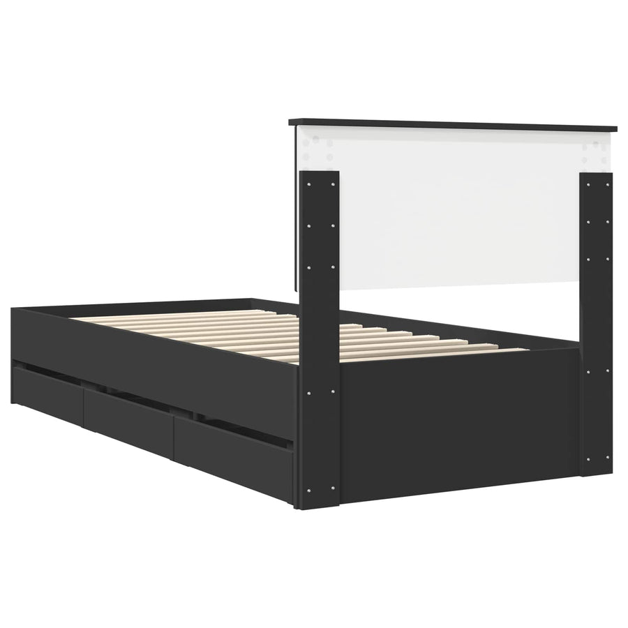Bedframe met lade met opslag Zwart 90 x 200 cm Ingenieurshout