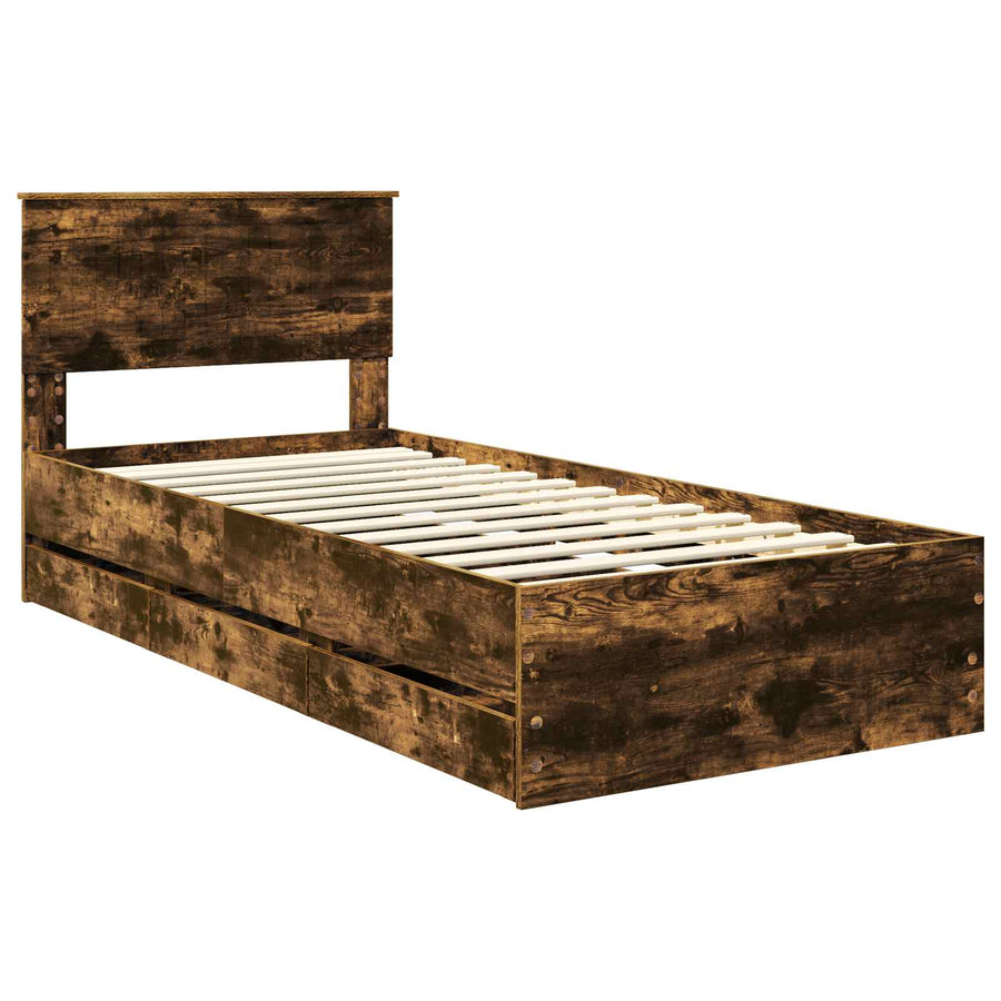 Bedframe met lade Gerookt eiken 90 x 200 cm Ingenieurshout