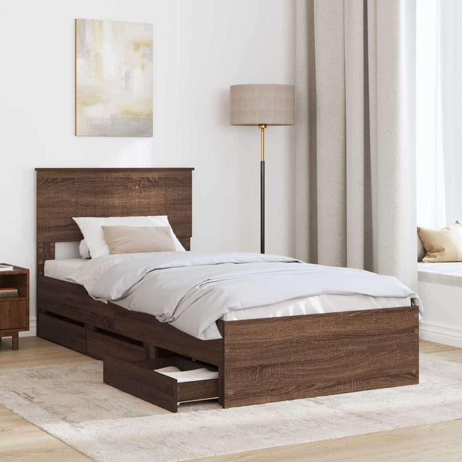 Bedframe met lade Bruin Eiken 90 x 200 cm Ingenieurshout
